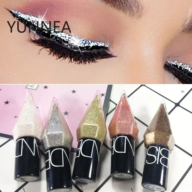 Eye Shadow Pearlescent Diamond Eye Shadow Liquid 5-color Sequins MakeUp Smooth Mini Fine Brush Eyeliner Shine And Head 1