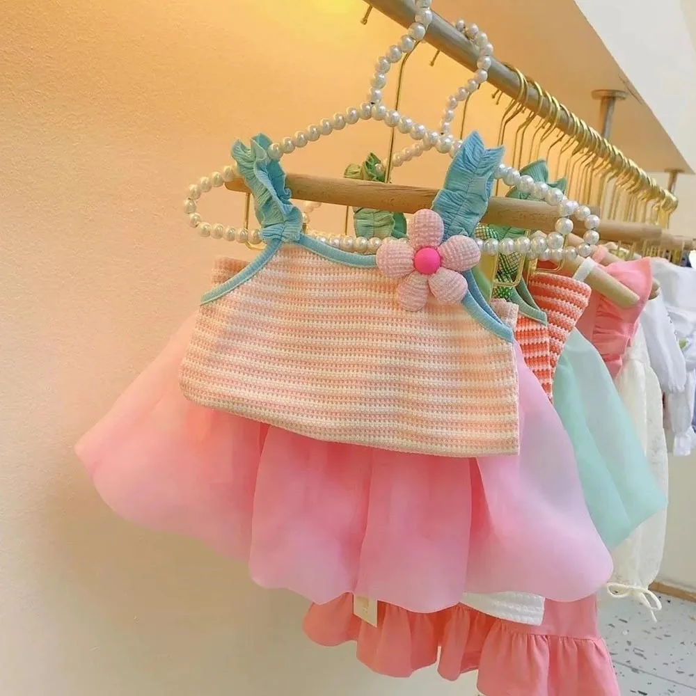 

Melario Girls Set Kids Sweet Outfits 2022 Summer New Baby Kids Striped Color Flower Suspenders Bud Culottes Cute Two-piece Set