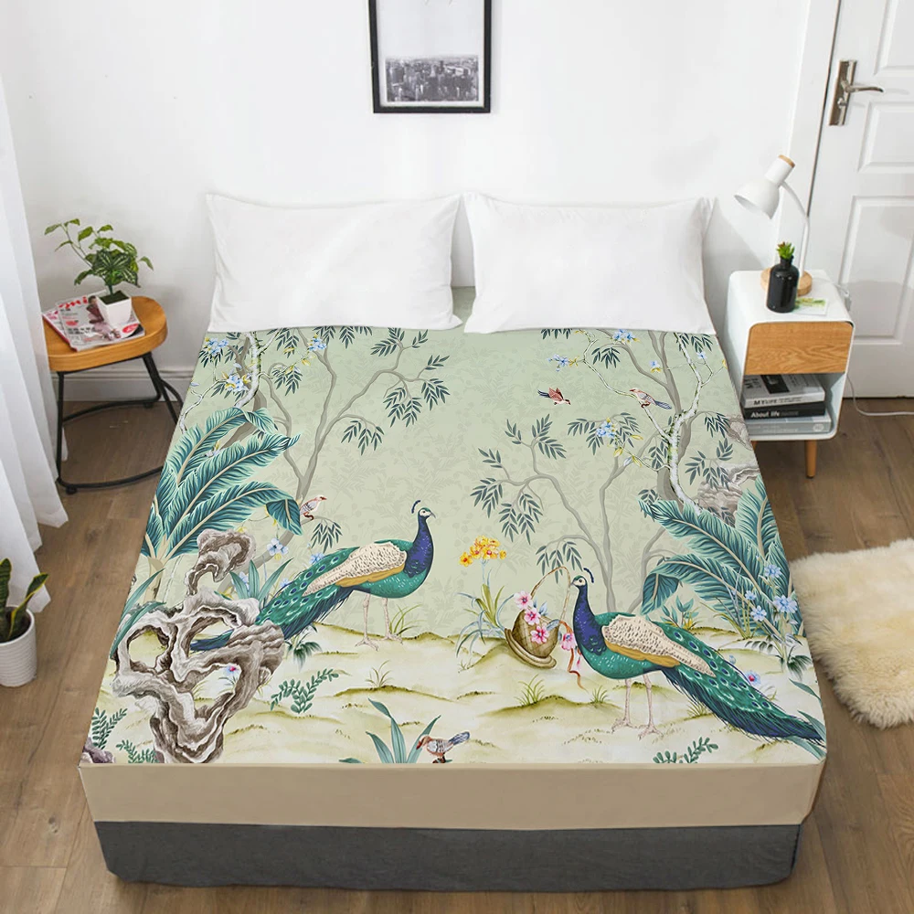 

1pc Elastic fitted sheet bed sheet With An Elastic Band 160x200 Customizable size Mattress Cover Bed cover Bedding peacock