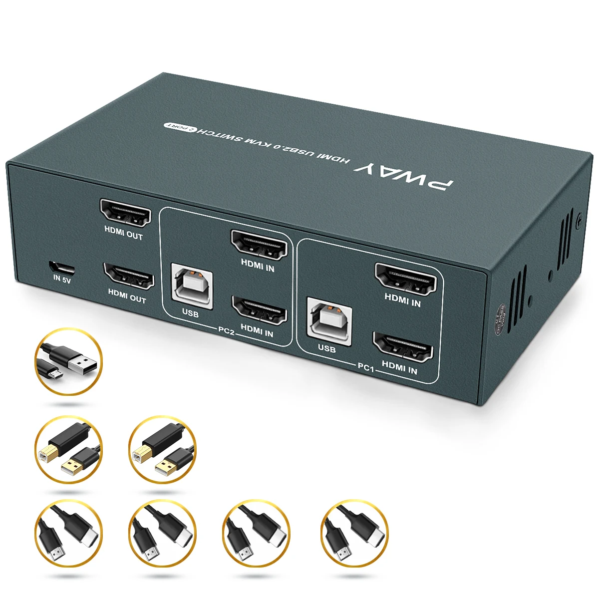 KVM-переключатель PWAY HDMI 2 в 2 выход Поддержка разрешения 4K @ 30 Гц четыре USB2.0 клавиатура и мышь для ПК ноутбука S7201H2