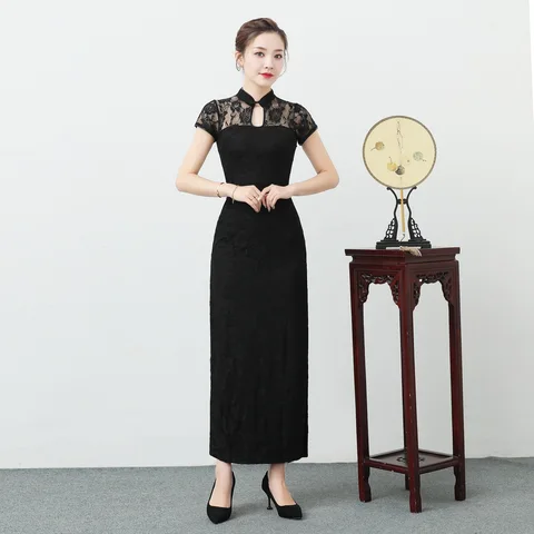Улучшенное кружевное Цветочное платье в китайском стиле, женское сексуальное платье-Ципао, изящное длинное атласное платье, Qipao, модный костюм большого размера 5Xl