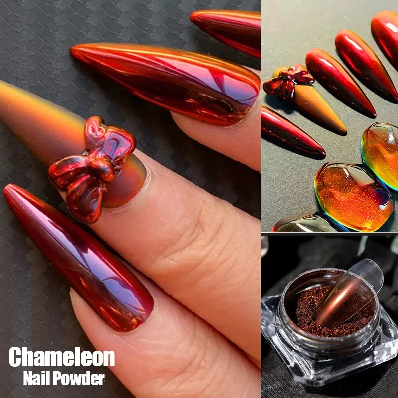

Chameleon Nail Glitter Mirror Effect Iridescent Dip Powder Nail Art Chrome Pigment Design Decoration