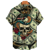 2022 hawaiian shirt men dollar chain beads skull pattern 3d print casual shirt street style top party fashion short sleeve 5xl