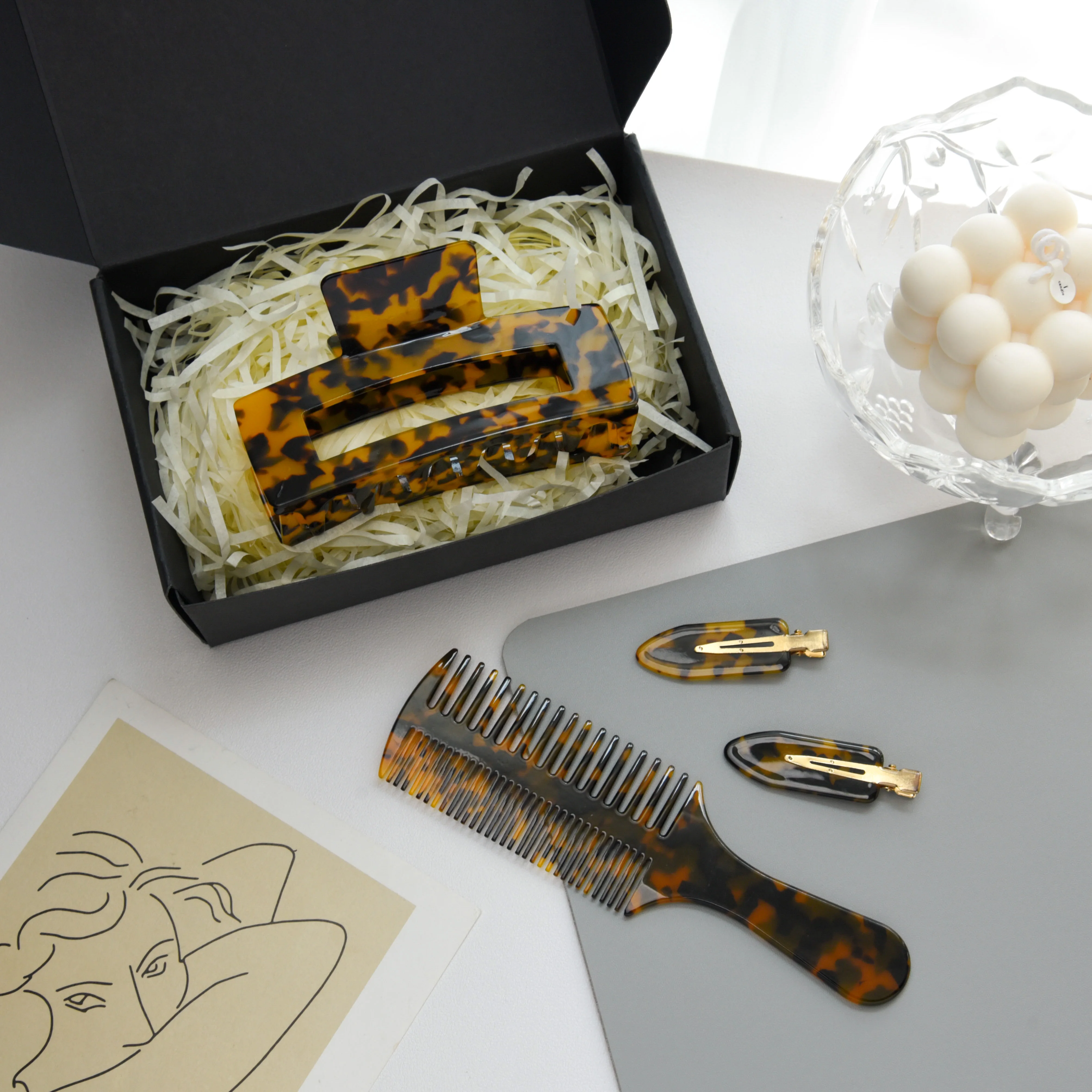 DuoShang Ретро леопардовый принт расческа для волос набор заколок ацетатные зажимы