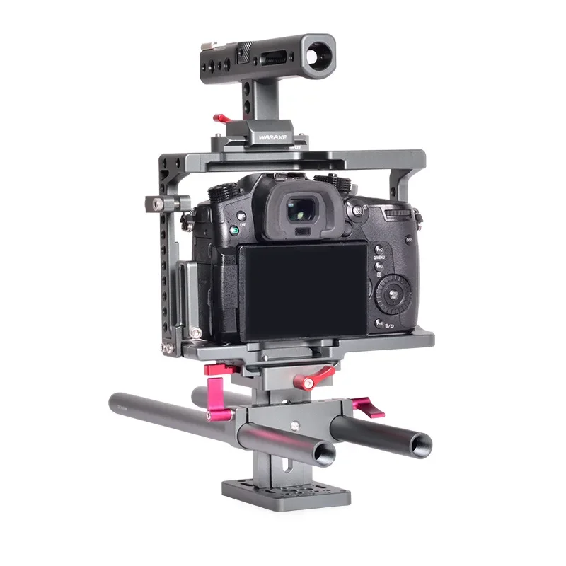 Фото Комплект WARAXE GH5, клетка для камеры, стабилизатор, стержень, встроенный быстросъемный механизм для камеры GH5 GH4 с ручкой на направляющую НАТО №3