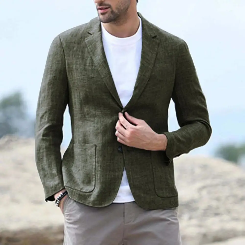 

Trendy Male Blazer Temperament Men Suit Jacket Solid Color Turndown Collar Pockets Suit Jacket Streetwear