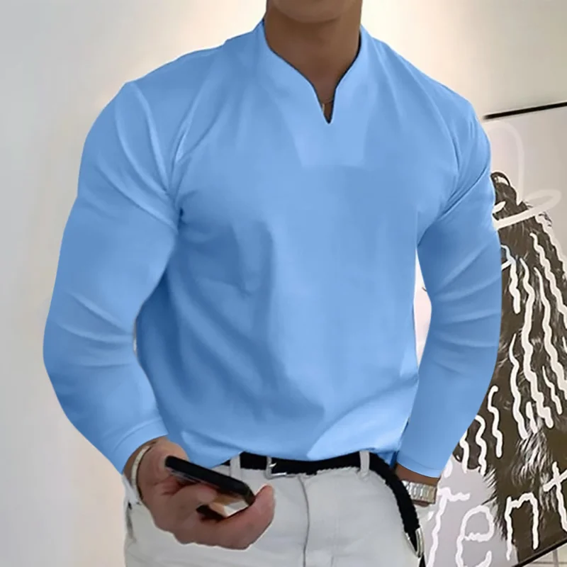 

Spring and autumn men's fitness plus size trend sports long-sleeved designer T-shirt men's fashion V-neck casual business top