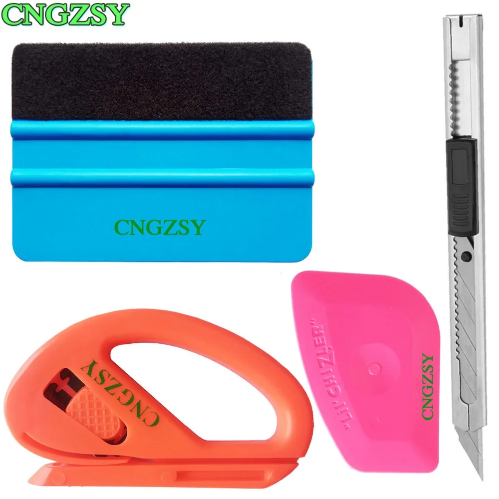 

4pcs Vehicle Wrap Squeegee Vinyl Carbon Foil Car Stickers Cutter Knife Solar Film Install Pink Scraper Window Tinting Tools K08B