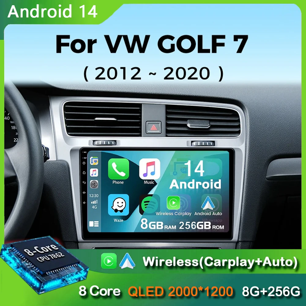 Автомагнитола для Volkswagen VW Golf 7 MK7 GTI 2012-2020 мультимедийный плеер Carplay Android 14