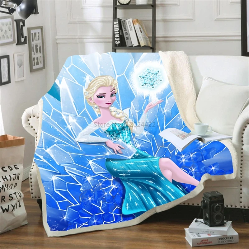 

Двухслойное плюшевое одеяло с 3D-принтом Анны и Эльзы из мультфильма «Холодное сердце», флисовое покрывало для детской кровати/кроватки/куш...