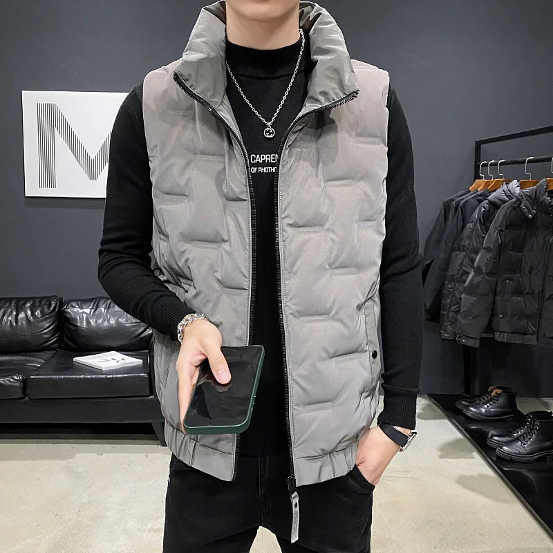 

Men's Vest Winter Warm White Duck Down Puffy Padded Waistcoat Fashionable Windproof Thick Jacket Outwear Male Clothes