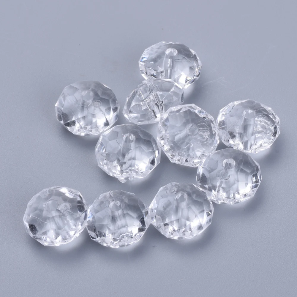 

50PCS Transparent Acrylic Beads Faceted Rondelle Clear 14.5x9.5mm Hole: 2mm