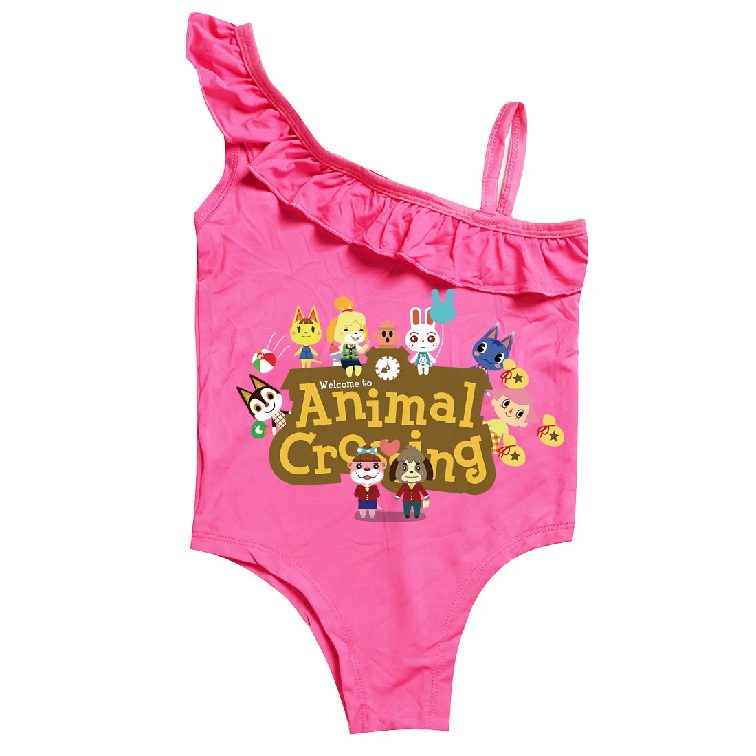 

2022 Disney Animal Crossing Children's Cartoon Print Sling Summer Girls Cute Casual One Piece Swimsuit Set