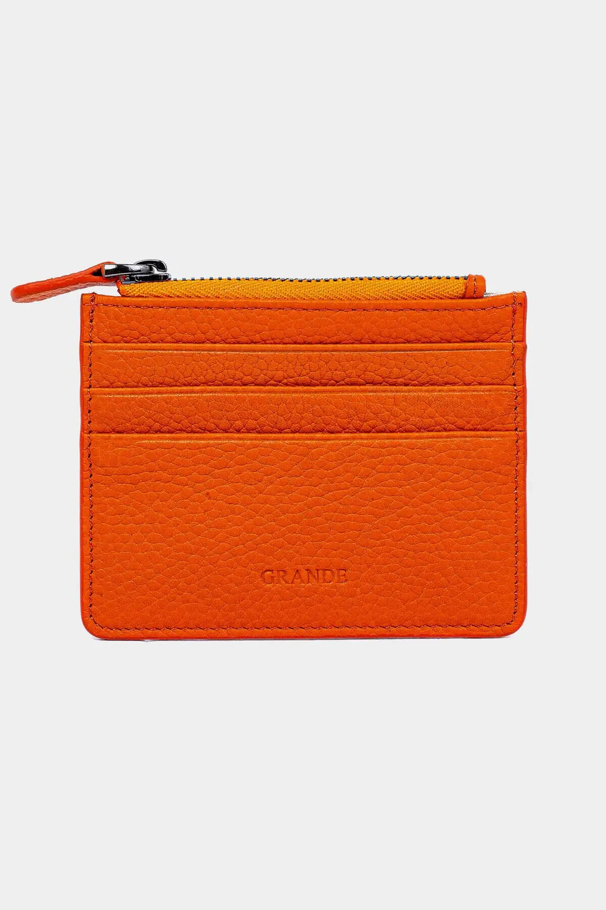 

Genuine Leather Coin Holder Horizontal Zippered Card Holder Floter Orange