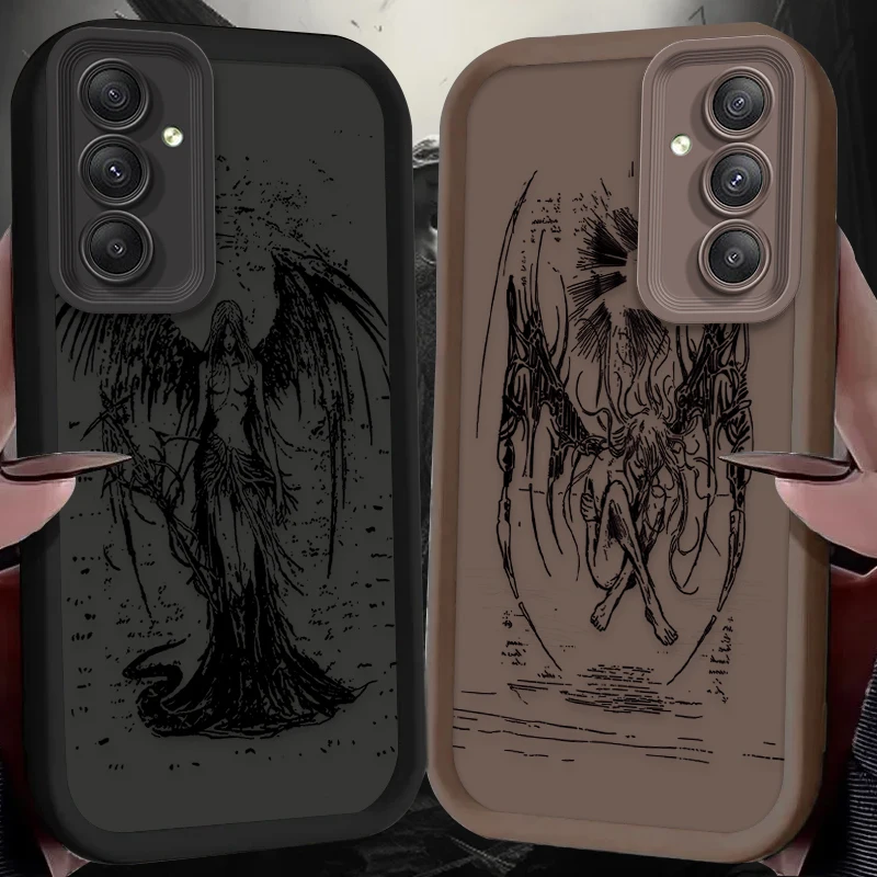Retro Punk Black Angel Soft Case for Samsung Galaxy A35 A55 A15 A25 A16 A06 A05 A05S A24 A13 A23 A12 A22 A32 A52 A71 A51 4G Etui