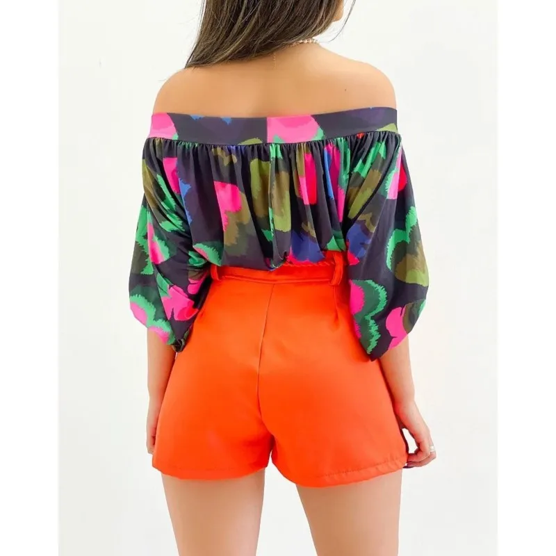 Sexy Off Shoulder Batwing Sleeve Print Shirt Blouse Women Casual Loose Flods For 2025 Fashion New Office Elegant Top