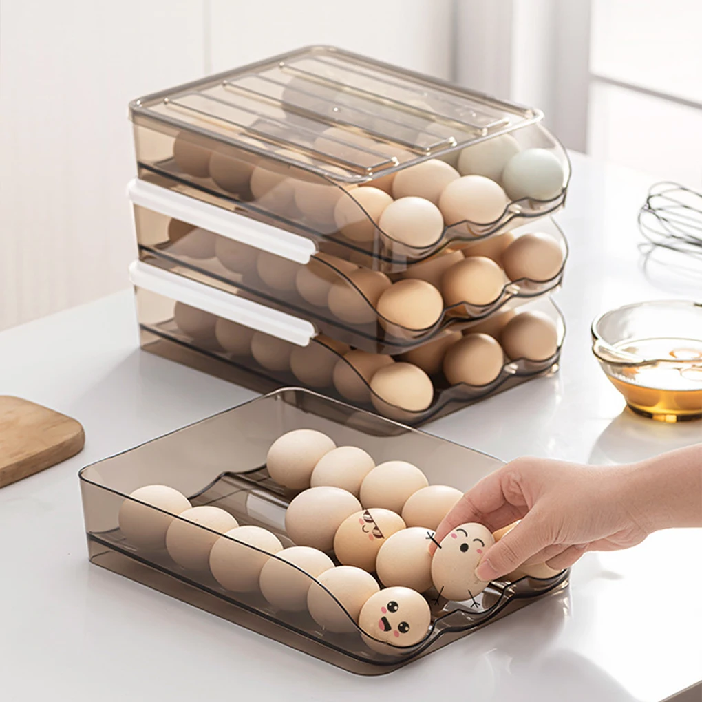 

kitchen organizers Automatic rolling egg box multi-layer Rack Holder for Fridge fresh-keeping box egg Basket storage containers