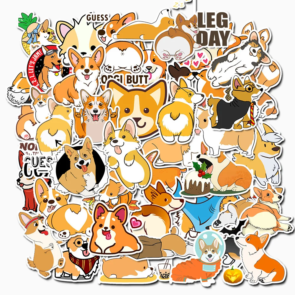 

50PCS Cute Cute Pet Corgi Sticker Luggage Motorcycle Trolley Case Laptop Water Cup Waterproof Sticker Wholesale