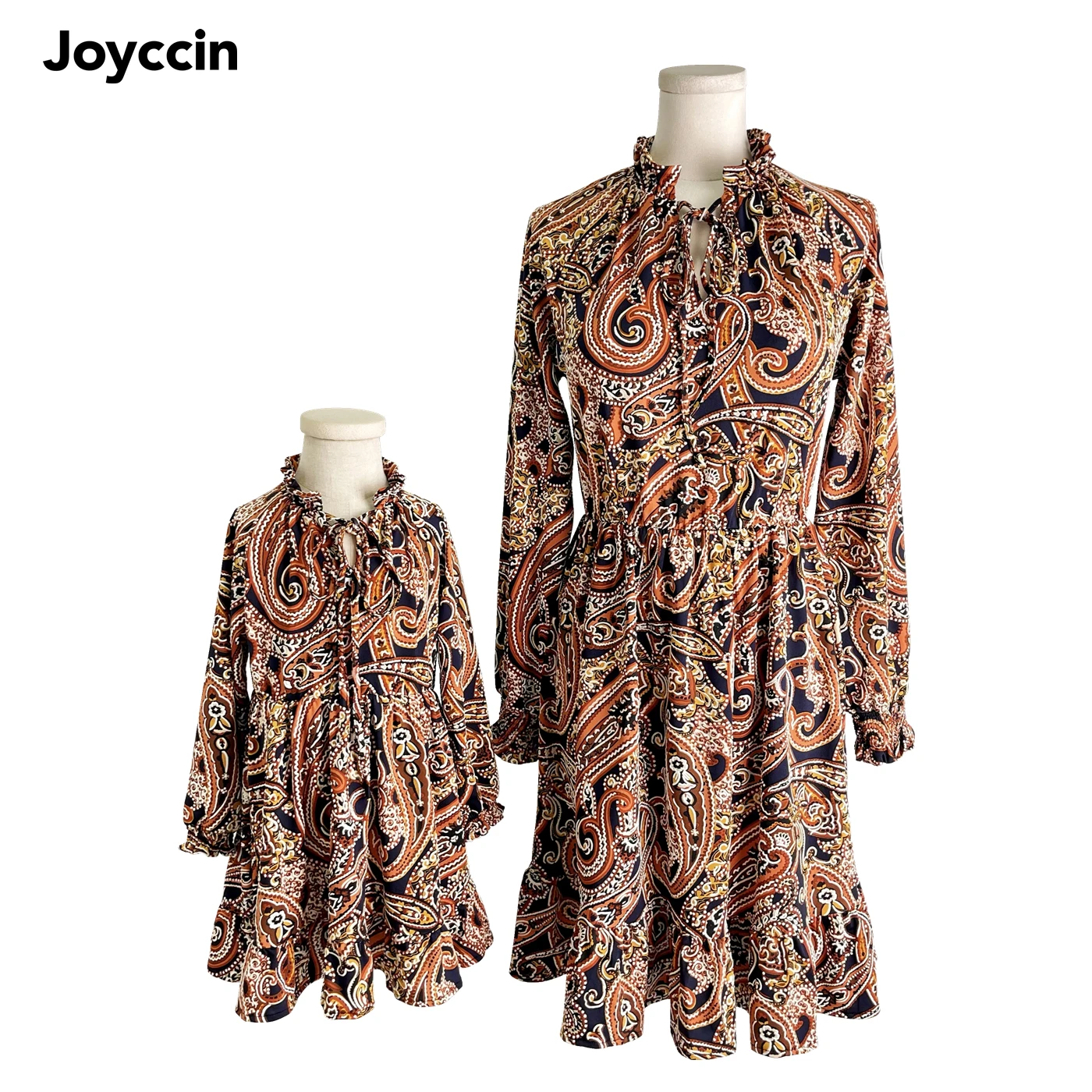 

Joyccin Plus Size Mother Kids Elegant Dress Family Matching Outfits Notched Fill Neck Shirred Flounce Sleeve Paisley Print Dress