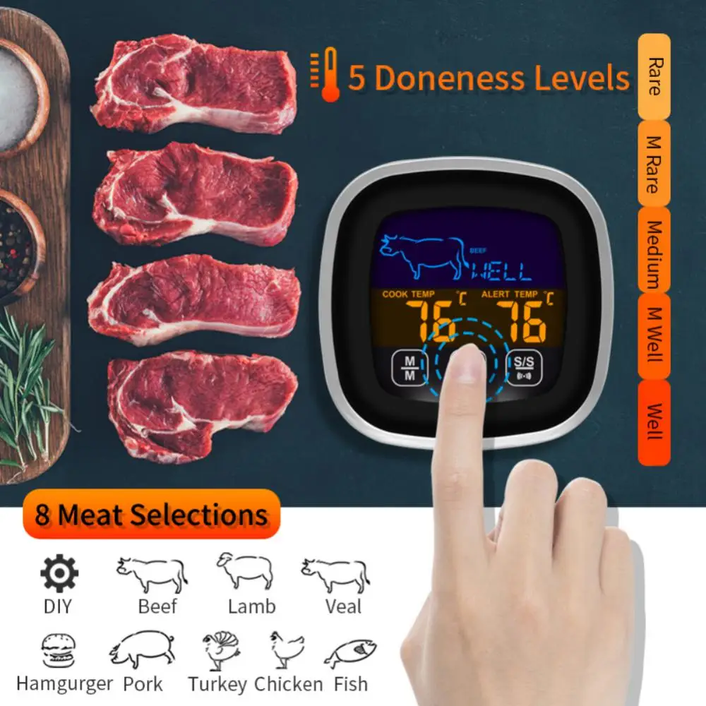 

Kitchen Food Thermometer Outdoor BBQ LED Smart Display Steak Meat BBQ Probe Thermometer 2022 Easy Using Kitchen Cooking Tools