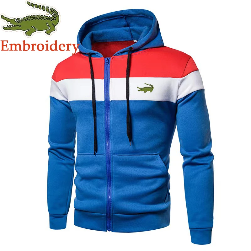 

Embroidery High-quality Autumn Winter Embroidery Hoodie Stitching Zipper Sweater Men's Sports Sweater Casual Loose Hoodie