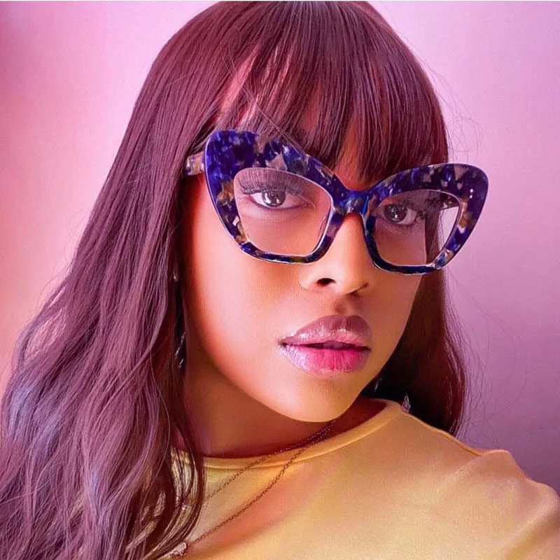 

Celebrity Retro Blue Floral Cat Eye Glasses Elegant Woman Square Red Sexy Eyewear Fashion Accessories Glasses Frame Flat Mirror