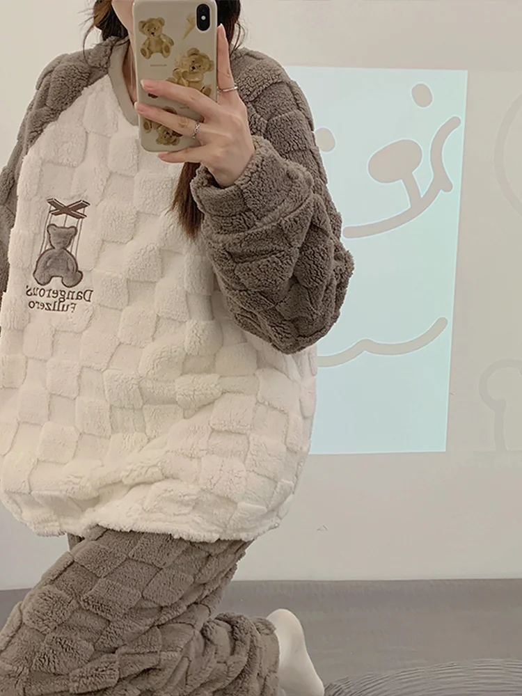 Пижамы из кораллового флиса для женщин новые зимние пижамы на флисовой подкладке