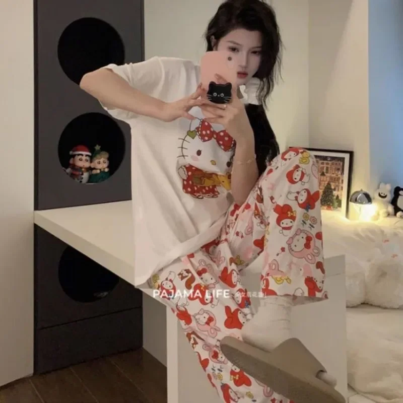 Sanrio милый мультфильм Hello Kitty пижамы женские летние брюки с короткими рукавами