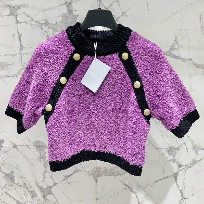 

Винтажная новая однотонная трикотажная футболка 23 дюйма, модный подиумный короткий топ с круглым вырезом и коротким рукавом для похудения, повседневная женская высококачественная одежда