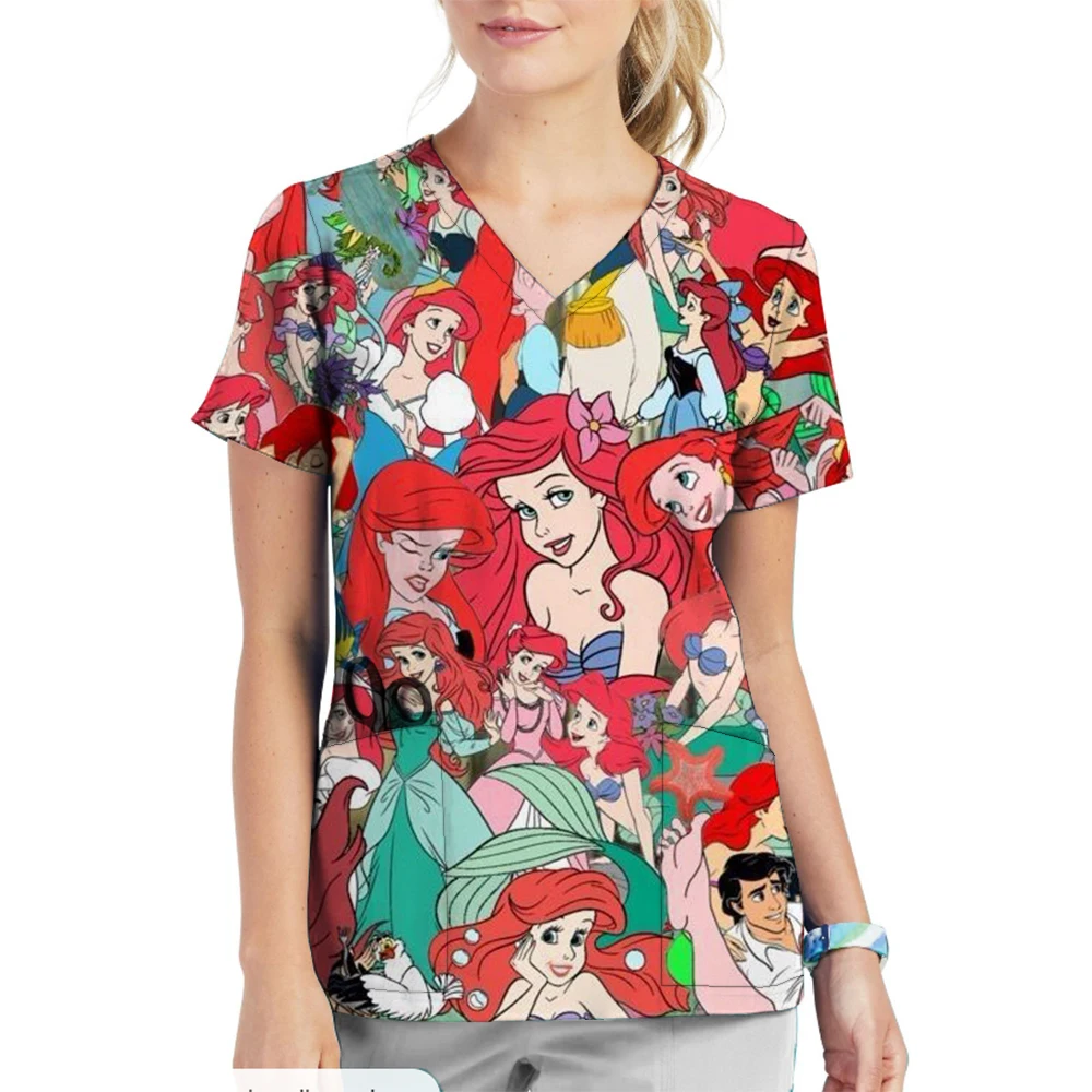 Униформа медсестры Disney с принтом принцессы хирургический халат V-образным