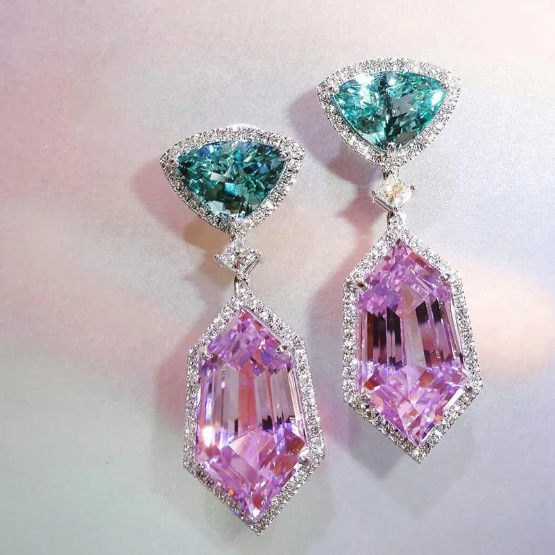 

New 3A Zircon Pink Element Imitation Crystal Earrings Romantic Simple Temperament Long Earrings Women's Wedding Jewelry