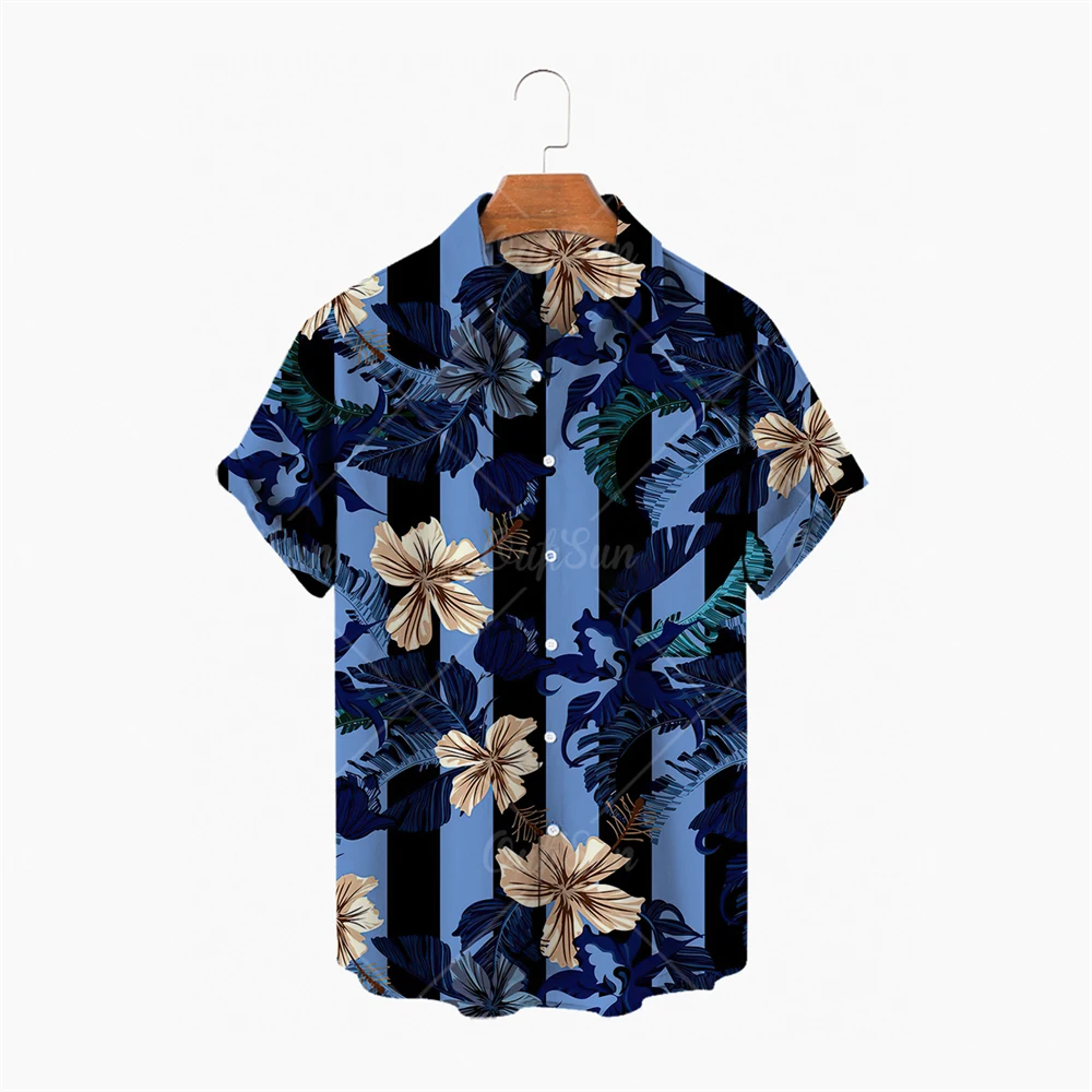 

Plant flower print patchwork fashion Hawaiian men's shirt cool lapel short sleeve street style beach summer fashion 2022
