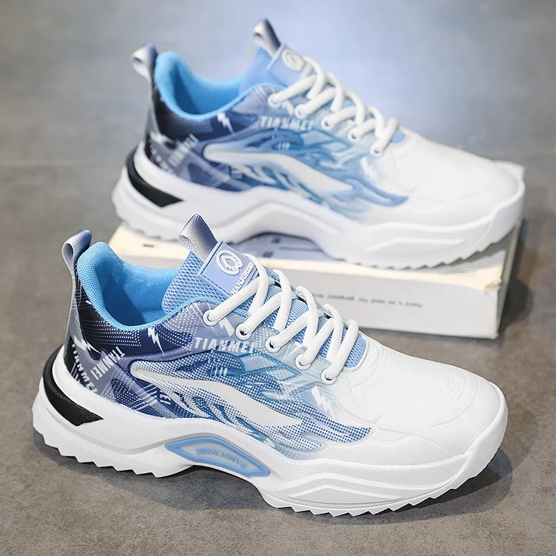 Фото Мужская обувь, новая модная дышащая повседневная удобная спортивная обувь для активного отдыха, сетчатые кроссовки на шнуровке, повседневная обувь для прогулок на толстой подошве №2
