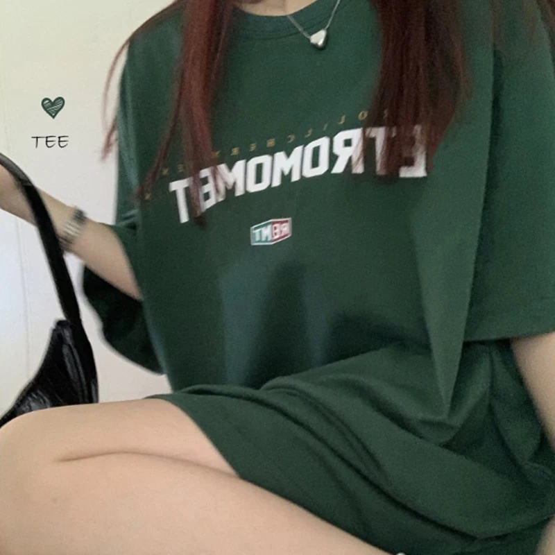 

Базовая футболка YUQI из 100% хлопка для женщин, Новинка лета 2022, свободные однотонные футболки, повседневная футболка средней длины, женские то...