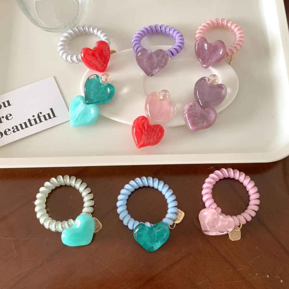 

2023 Summer New Candy Color Heart Telephone Wire Elastic Hair Rope Spiral Cord Rubber Band Hair Tie Stretch Hair Accesorios
