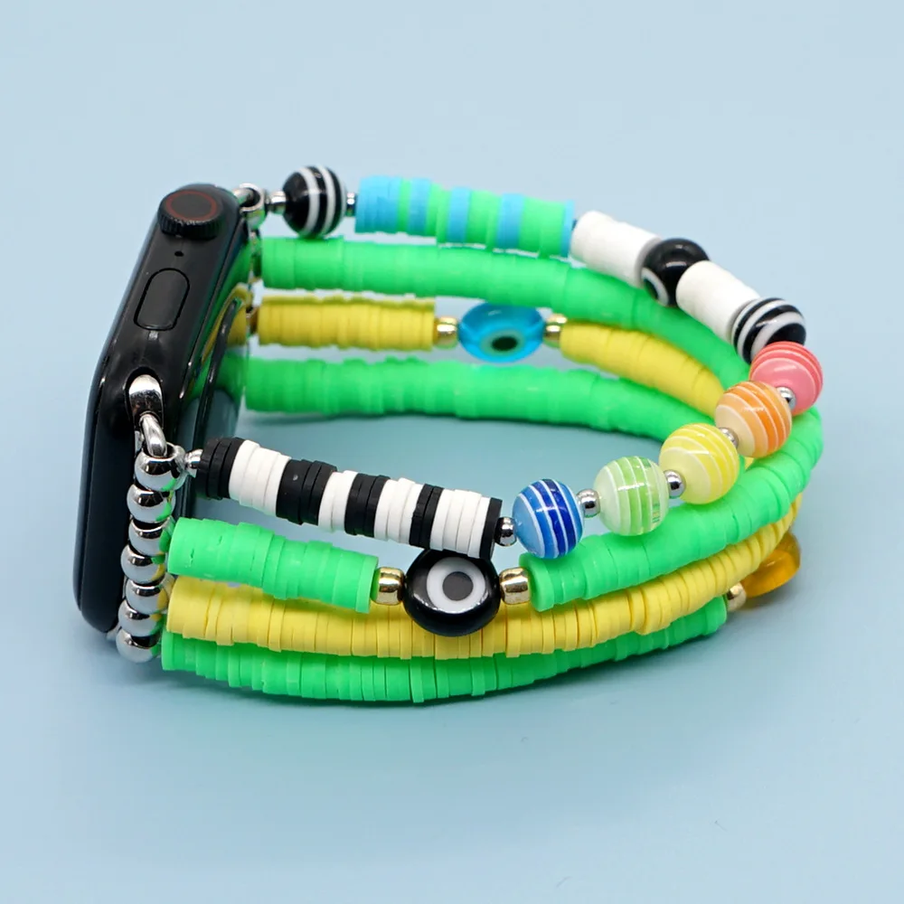 New Bohemian Hand Beaded Soft Pottery Smiling Face Woman Strap for Apple Watch Band 38mm 42mm Bracelet for Iwatch Series 2022