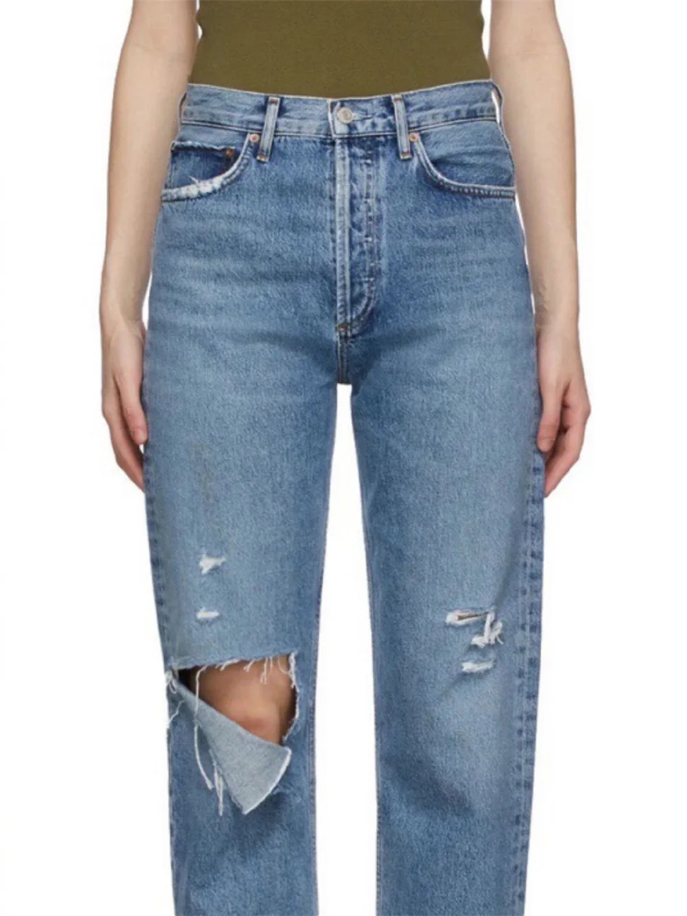 

Женские прямые зауженные брюки с перфорацией, универсальные Свободные повседневные винтажные джинсы из денима, 2 цвета, весна-лето 2023