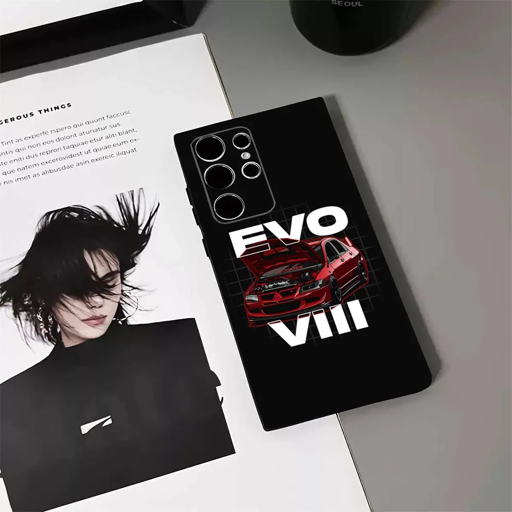Cool Black EVO X Refit Car Phone Case For Samsung S24 23 22 30 21 10 9 Ultra Plus Lite FE 5G Soft