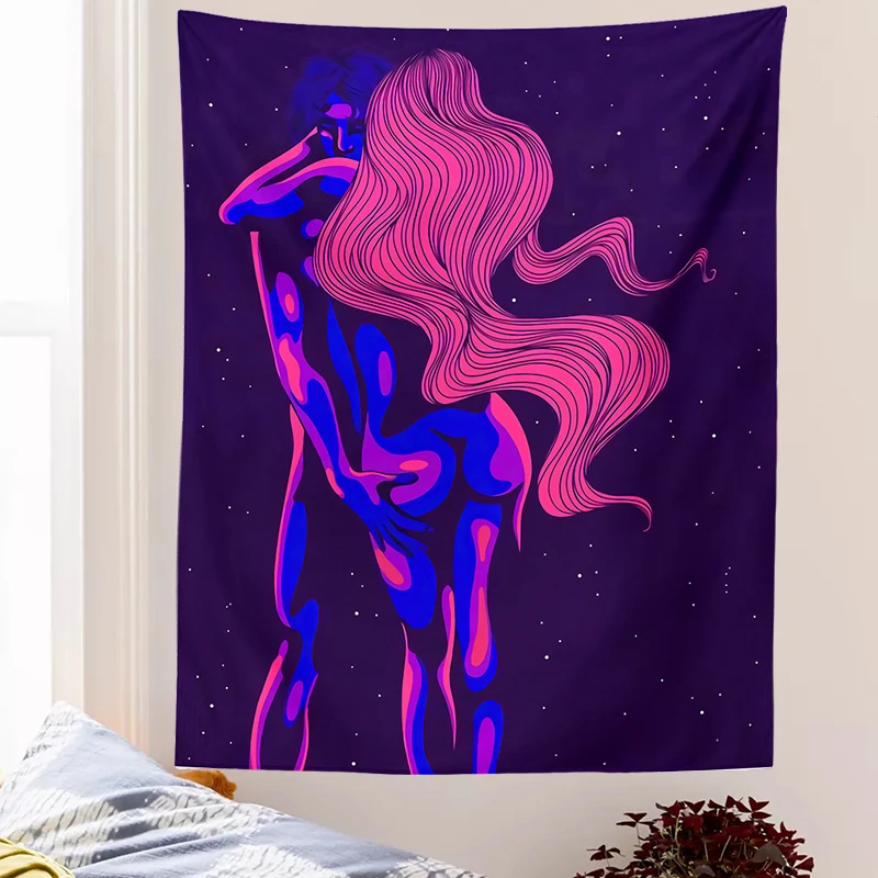Sexy woman Tapestry Wall Hanging Psychedelic Wall Cloth 80s AestheticTapestries Hippie Decor Living Room Bedroom Wall Decor
