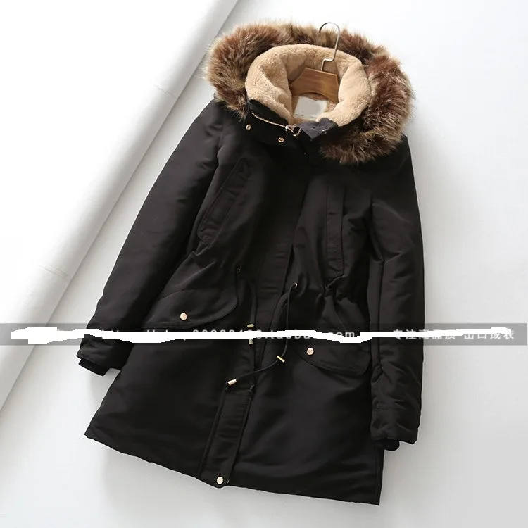 Women's winter wear new product loose drawstring waist thickening wool collar cotton coat