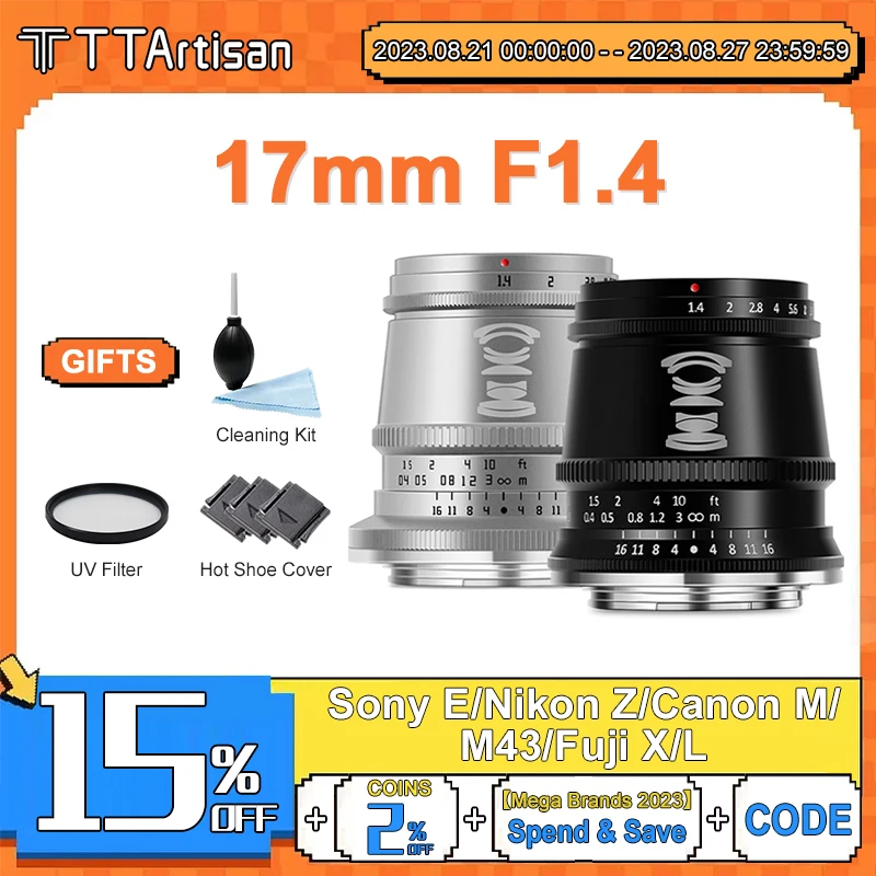 TTArtisan 17mm F1.4 Wide Angle Camera Lens for Sony E Fujifi