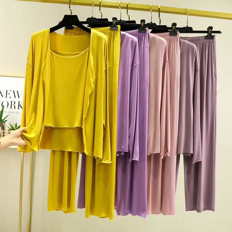 

Пижама, одежда для сна и мягкая Домашняя одежда, Новое поступление, удобное нижнее белье, 3 шт., модал, летний комплект Fdfklak, Весенняя Пижама