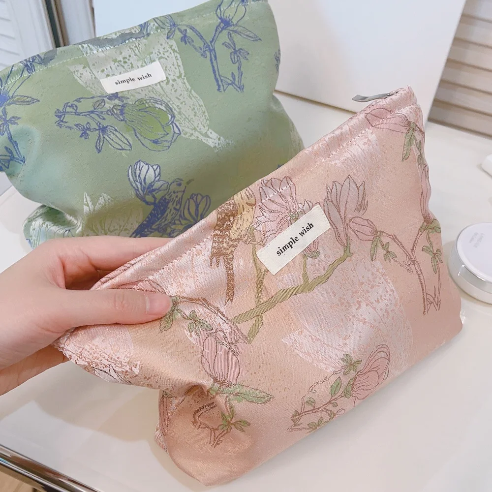 Eco Cotton Japanese Floral Women Cosmetic Make Up Case Bag Travel Toiletry Handbag Makeup Purse Large Linen Cosmetics Pouch