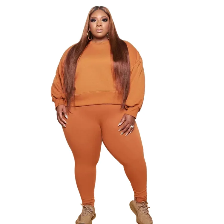 Plus Size Matching Sets Solid Long Sleeve O-Neck  Two Piece Sets Womens Outifits  Set of Women's Clothing 2 Pieces Office Lady