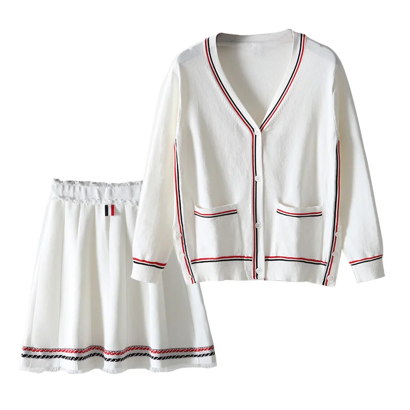 Very fairy two-piece set of foreign style net red TB cardigan female college style suit skirt small white skirt summer