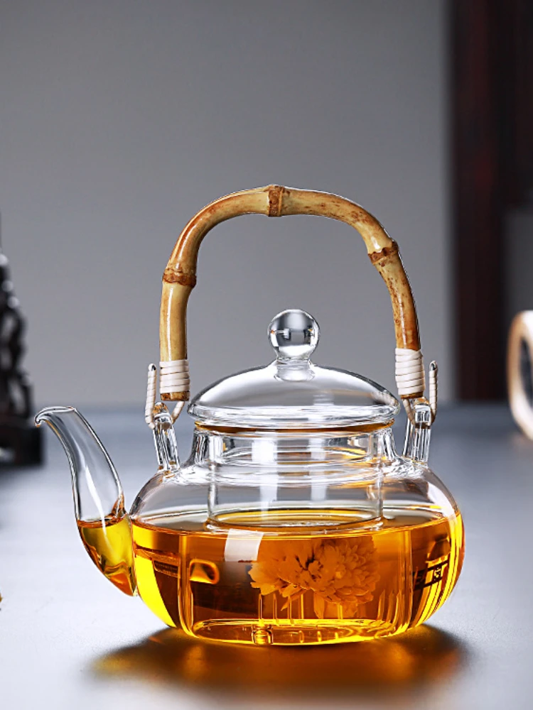 

Teapot Handle Cup Bamboo Glass Pot Puer Brewing Beam And Pots Kettle Pu Set With Resistant Tea Heat Filter Teapot Glass Tea Erh