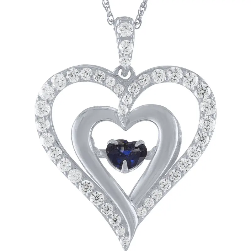 

Women's Blue Sapphire and Moving Heart Pendant in Sterling Silver