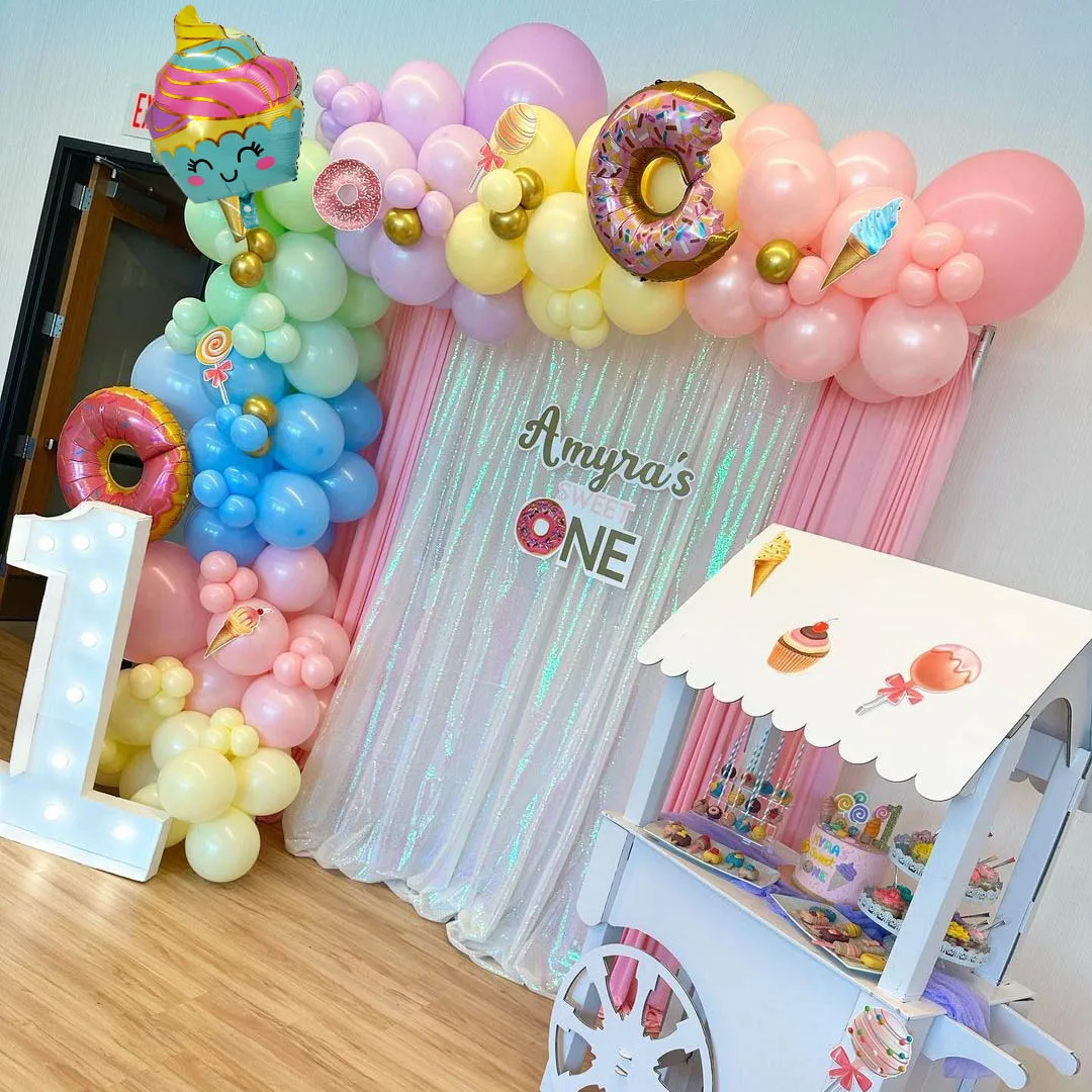 

125pcs Macaron Donuts Candy Pink Donuts Ice Cream Foil Balloons Garland Kids Girl Wedding Birthday Party Decoration Baby Shower