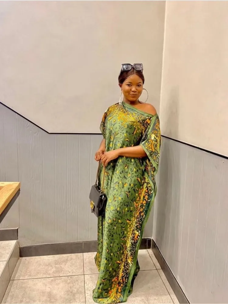 2023 New Style Fashion Oversize African Women Clothing Dubai Dashiki Abaya Free Size Print Design With Scarf Loose Long Dress