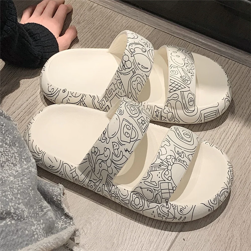 2023New Summer Creative Graffiti Couple Street Style Indoor Adult Sandals Thick Bottom Deodorant Non-slip Beach Outdoor Slippers